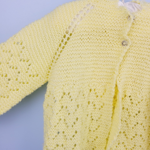 Infant Baby Crochet Dress And Sweater Set Hand Crafted Green And Yellow - Picture 15 of 16